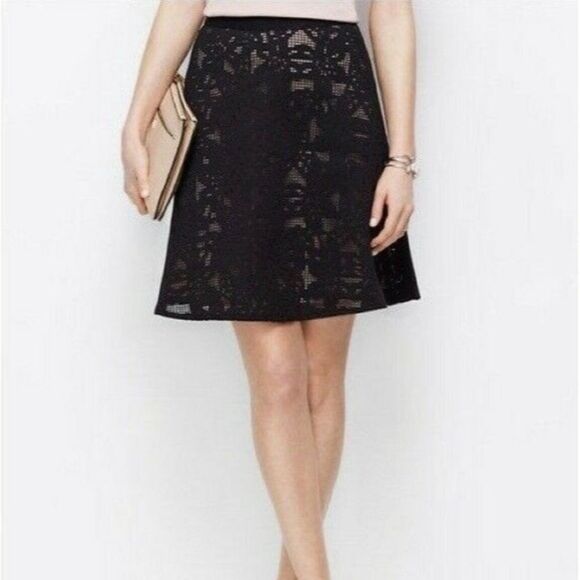 Ann Taylor Skirt Black Beige Floral Lace Flounce A Line High Waist Size 10 - Picture 1 of 12